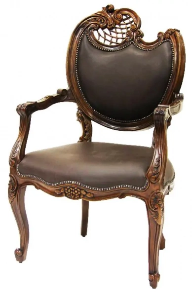 Кресло резное кожаное Brown L  